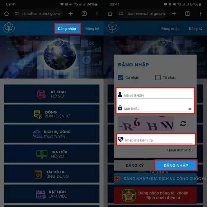Đăng nhập vào VssID để cập nhật thông tin