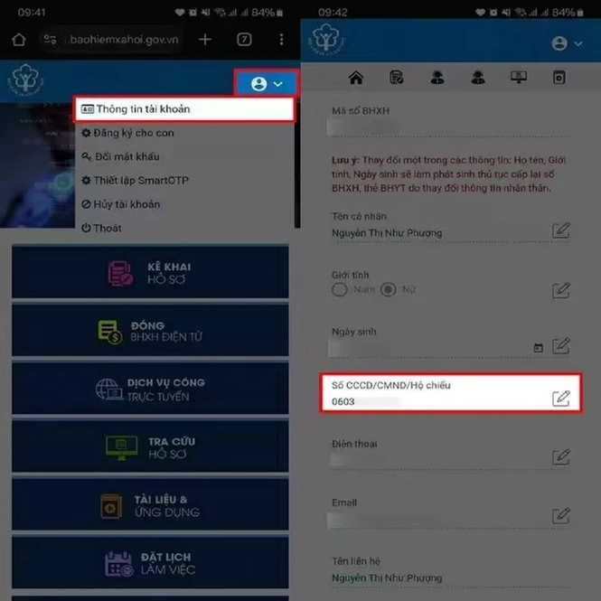 Nhập số CCCD vào ô bôi đỏ